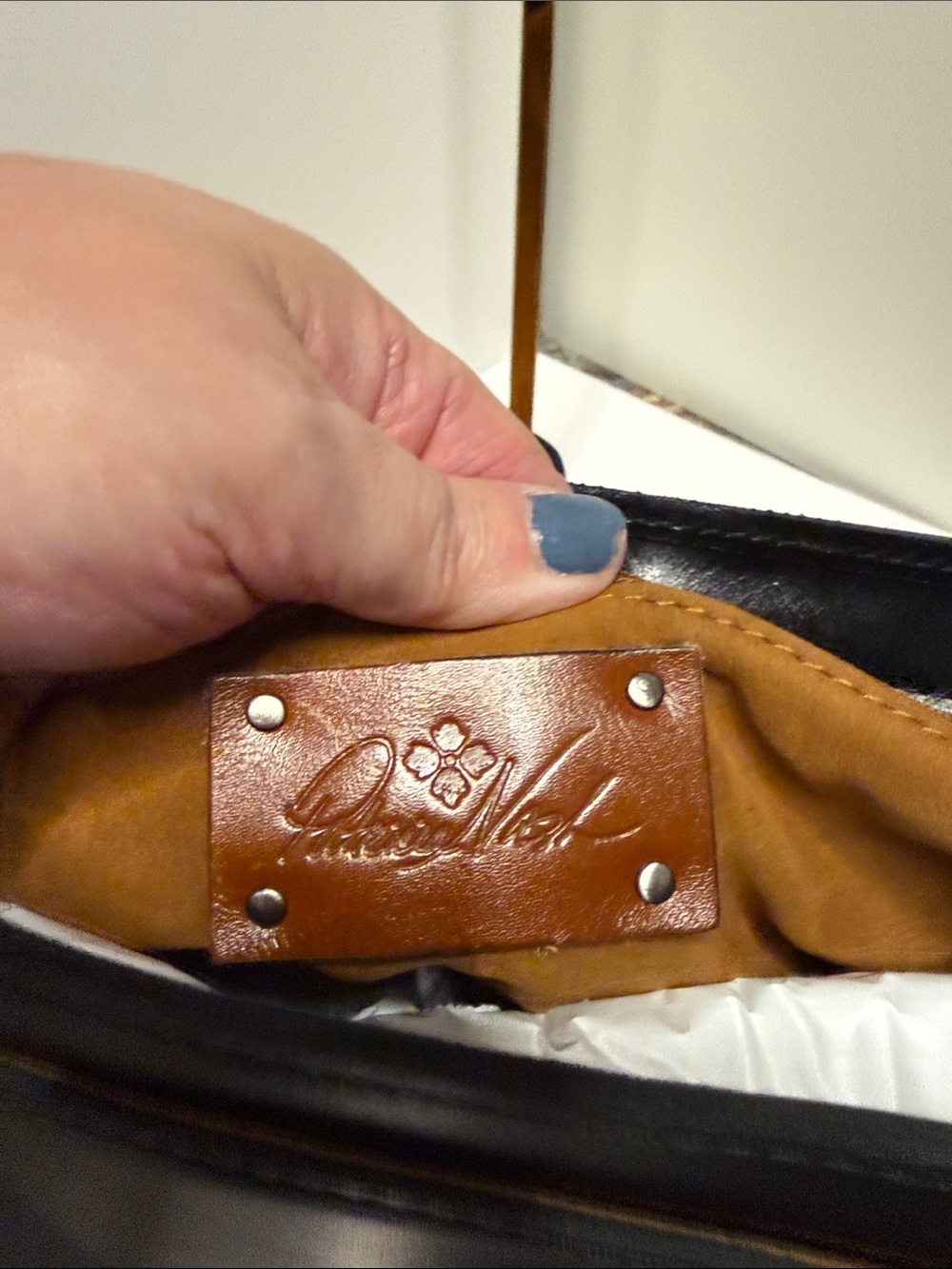 Patricia Nash Classic Black Leather Crossbody Saddle Bag with Decorative Buckle - Picture 8 of 10